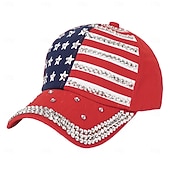  Baseballpet met Amerikaanse vlag en strass-steentjes, handgemaakt met strass-steentjes en studs, geschikt om het hele jaar door te dragen als pet voor woon-werkverkeer, ideaal voor