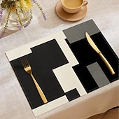 Недорогие Плацент и подставки и тривочки-Черно-белая геометрическая салфетка под тарелку, прямоугольная, из 100% полиэстера, с абстрактным геометрическим узором, можно стирать в машине, термостойкая.