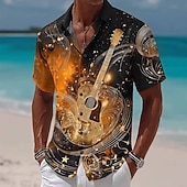 economico Musica e Chitarre-Per uomo Chitarra Strumento musicale Note Musicali Camicia Camicia Estiva Camicia con Bottoni Manica Corta Vintage Retrò All'aperto Festival Musicale Vacanza al Mare Estate Primavera Collo ripiegato