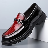 billiga Loafers-Herr svarta röda lackloafers slip-on metallbitar med grov sula lyxiga formella skor för bröllop, banketter, fester, bal och iögonfallande aftonkläder