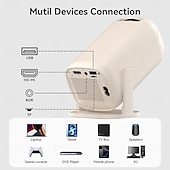 billige Projektorer-Smart projektor med Android 14, wifi 6, bt 5.2, 180° roterende bærbar projektor, 8k-dekoding, 200 ansi lumen, filmprojektor for hjemmet, utendørs, TV-pinne, iOS, Android, allwinner h723-brikke