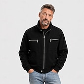voordelige Casual Jassen-Heren Harrington-jas van 100% katoen, lichtgewicht, met ritssluiting, casual lente/herfstjas met opstaande kraag en borstzakken, zwart, marineblauw, ivoor