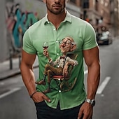 Homme Personnage de dessin animé Boire Vieil Homme Chemise Chemise d'été Chemise Boutonnée Manche Courte Drôle Vintage Rétro Quotidien Extérieur Vacances Été Printemps Col Rabattu Impression 3D