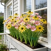 cheap Artificial Flower-20Pcs Artificial Outdoor Flowers and Bulbous Grass, Plastic Replica Gerbera Daisy and Bulbous Grass Ground Plants, Suitable for Garden, Patio, Hotel Decoration, Easy to Care for All Seasons