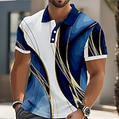  男性用 幾何学的な ライン ポロシャツ 半袖 ポロシャツ 襟付きシャツ カジュアル アスレイジャー ボタン 春夏 ブルー イエロー ルビーレッド