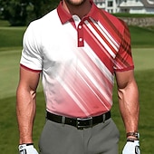 economico Polo da golf da uomo-Per uomo Geometrico Golf Polo Sportivi Manica Corta Magliette polo Camicie con Colletto Casual Athleisure Stampa 3D Bottoni Primavera &amp; Estate Blu azzurro cielo Rosso