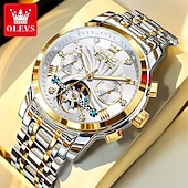 economico Orologi meccanici-Orologio automatico da uomo Olevs Skeleton, lussuoso orologio da polso da lavoro bicolore in acciaio inossidabile con calendario multifunzione, orologio meccanico analogico luminescente impermeabile,