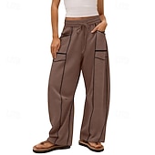 abordables Fondos-Mujer Pantalones de lino y algodón Pantalones Pantalones casuales Pantalones de verano Vacaciones Moda Ropa de calle Longitud total Alta cintura Retazos Bolsillo Cintura elástica Comodidad Cómodo