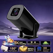 preiswerte Projektoren-Intelligenter Projektor mit Android 14, WLAN 6, Bluetooth 5.2, 180° drehbarem Gehäuse, 8K-Auflösung, 300 ANSI Lumen, ideal für Heimkino und Outdoor-Aktivitäten, kompatibel mit TV-Sticks, iOS und