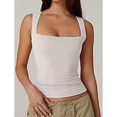  Dames T-shirt Effen Modieus Stijlvol Klassiek Mouwloos Vierkante hals Normale tops Dagelijks Uitgaan Weekend blauw Zwart Wit Paars Bruin Zomer Lente