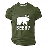 baratos Camisetas engraçadas para homens-Camiseta masculina com estampa de urso cervejeiro e chifres de veado, silhueta engraçada e humorística, estilo minimalista, modelagem regular, casual, para bares, festas e camping, ideal para