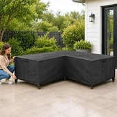 abordables Fundas para Muebles de Patio-Funda para muebles de jardín, funda para sofá esquinero en forma de L, funda impermeable para sofá de ratán, para muebles de jardín, conjunto de asientos, sofá esquinero, conjunto de salón esquinero,