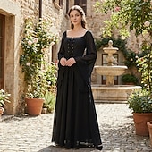 levne Šaty-Středověké Renesanční ozdobný Po kotníky Šaty Dlouhé rukávy Víla Korzet Pevná barva Maškarní kostým Dámské Fantazie předvečer Všech svatých Karneval Plesová maškaráda Renesanční jarmark Retro