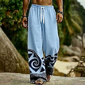 abordables Pantalons décontractés imprimés pour hommes-Homme Géométrique Ethnique Art abstrait Pantalons Pantalon décontracté Pantalons Amples Taille Moyenne Boho Vintage Rétro Maison Extérieur Vacances Taille élastique avec cordon de serrage Pantalon en