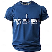  Maglietta da uomo a maniche corte con stampa croce e Bibbia, stampa 3D, girocollo, stile vintage retrò, ideale per festival quotidiani, blu, nero, bordeaux, estate, primavera, taglie S, M, L, XL, 2XL,