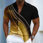 voordelige Geometrisch patroon-Voor heren Geometrisch Lijnen / golven Overgangskleur Overhemd Overhemd met knopen Korte mouw Mode-casual Dagelijks Buiten Vakantie Zomer Lente Strijkijzer 3D-afdrukken Linnenachtig shirt blauw Geel