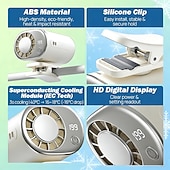 baratos Luzes e lanternas de acampamento-Ventilador de ar condicionado automotivo de encaixe, modelo 2026, com chips de resfriamento semicondutores de 16°C, 199 velocidades ajustáveis e display de LED. &amp;Ventilador portátil com rotação de