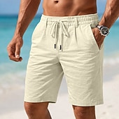 billige Ferie-Herre Shorts Lin Shorts Sommershorts Strandshorts Snorer Lomme Elastisk midje Ensfarget Komfort Pustende Kort Avslappet Daglig Strand Ferie Mote Svart Hvit Uelastisk
