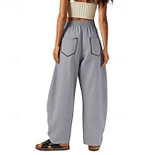 abordables Fondos-Mujer Pantalones de lino y algodón Pantalones Pantalones casuales Pantalones de verano Vacaciones Moda Ropa de calle Longitud total Alta cintura Retazos Bolsillo Cintura elástica Comodidad Cómodo