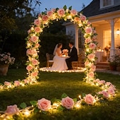 baratos Luzes solares de corda-Luzes solares em formato de trepadeira de rosas, 2m, 20 LEDs, 8 modos, ideais para decoração de pátio, varanda, jardim, à prova d'água, festas de aniversário, praia, piquenique, casamento e feriados.