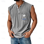 voordelige Sportschool tanktops-SoftFade™ Heren Vest Top Denim Shirt Mouwloos Henley Lente Effen Basis Garment Dyed Vervaagd Vintage Gewassen Casual Vakantie Uistreek Zwart Khaki Lichtblauw Top Tee voor Mannen