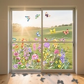 preiswerte Wand-Sticker-2 Sets bunte Fensteraufkleber mit Blumenstraußmotiv, abnehmbare Blumen-Fensteraufkleber für Glas, doppelseitig, individuell zuschneidbar für Zuhause &amp;Bürogestaltung