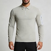 cheap Running Tee &amp; Tank Tops-Men's Solid Colored Running T-Shirt Compression Shirt Casual Polo Shirts Running Shirt Summer Spring Quarter Zipper Long Sleeve Quick Dry Lightweight Moisture Wicking Gym Workout Active Training