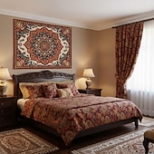ieftine Tapiserie Pereți-Tapiserie de perete cu mandala boho, semilună, noapte înstelată, floare, agățat de perete, portocaliu ars, hippie, artă psihedelică, poster mare din material textil, pentru dormitor, cămin, living,
