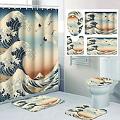 cheap Shower Curtains-Modern Creative Bathroom Shower Curtain and Bath Mat Set, Polyester Waterproof, Mildew Resistant, Quick Dry, Non Slip, Easy to Clean, Home Bathroom Decor