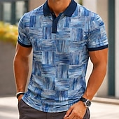abordables Men's Geometric Polo-Men's Geometic Sports Polo Shirts Short Sleeve Polo Shirts Collared Shirts Casual Athleisure 3D Print Buttons Summer Spring Blue Purple Green