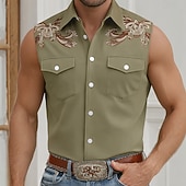 baratos camisas ocidentais dos homens-Homens Estampa floral Vintage camisa ocidental Camisa de caubói camisa sem manga Sem Manga estilo ocidental Ao ar livre Trabalho Casual Verão Primavera Aberto para a Lateral Impressão 3D Camisas de