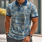 abordables Men's Geometric Polo-Men's Geometic Sports Polo Shirts Short Sleeve Polo Shirts Collared Shirts Casual Athleisure 3D Print Buttons Summer Spring Blue Purple Green