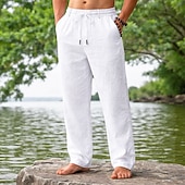 olcso Retro-Férfi Vászon nadrág Nyári nadrág Strand nadrág Zsinór Zseb Rugalmas derék Sima Mokaszinok Légáteresztő Napi Tengerpart Vakáció Szabadság Hawaii Fekete Fehér Nem elasztikus