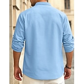 preiswerte Lässiges Henley-T-Shirt-Herren T Shirt Waffel-Henley-Hemd Henley Hemd Langarmshirt Langarm Henley Sommer Frühling Einfach Mode Streetwear Freizeit Knöpfe Lässig Täglich Urlaub Blau Schwarz Weiß Top T-Shirt für Herren