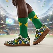 お買い得  メンズサッカースパイク-メンズ ブラジル国旗 サッカープリント カジュアルスニーカー レースアップ 軽量 快適 ウォーキングシューズ サッカーファン向けシューズ 試合観戦、スタジアム応援、スポーツイベント、旅行、ストリートウェアに最適