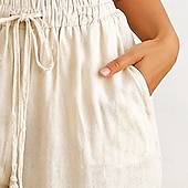 preiswerte Gerade geschnittene Hose-Damen Hose Sommerhose Strandhose Urlaub Mode Alltagstauglich Volle Länge Hohe Taille Einfarbig Einfach Kordelzug Tasche Weites Bein Komfort Weich Atmungsaktiv Unelastisch Streetwear Strand Ferien