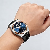baratos Relógios Quartz-Relógio masculino de quartzo para negócios - relógio de pulso social com pulseira de couro e bisel em ouro rosa, relógio analógico luminoso com dia e data, relógio minimalista à prova d'água para