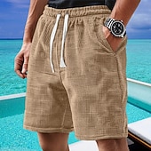 tanie Szorty casualowe-Męskie Szorty waflowe Szorty Letnie szorty Szorty na co dzień Ściągana na sznurek Kieszeń Elastyczny pas Równina Komfort Oddychający Krótki Na zewnątrz Urlop Sportowy Codzienny Biały Jasnozielony