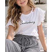 economico Completi per bambine-2 Pezzi Bambini Ragazze Lettera T-shirt e pantaloni Impostato Manica Corta Moda Casuale Dai 4 anni in su Estate Grigio