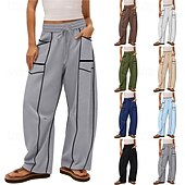 abordables Fondos-Mujer Pantalones de lino y algodón Pantalones Pantalones casuales Pantalones de verano Vacaciones Moda Ropa de calle Longitud total Alta cintura Retazos Bolsillo Cintura elástica Comodidad Cómodo