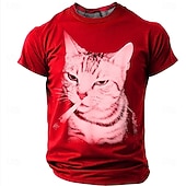  Per uomo Gatto Maglietta Manica Corta maglietta Stampa 3D Girocollo Camicia Moda Quotidiano Retrò Vintage Quotidiano Streetwear Rosso Estate Primavera Abbigliamento S M L XL XXL XXXL