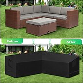 abordables Fundas para Muebles de Patio-Funda para muebles de jardín, funda para sofá esquinero en forma de L, funda impermeable para sofá de ratán, para muebles de jardín, conjunto de asientos, sofá esquinero, conjunto de salón esquinero,