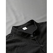 お買い得  休暇-男性用 シャツ サマーシャツ ビーチシャツ コットンリネンシャツ 純色 カジュアル アウトドア ブラック ホワイト ネイビーブルー カーキ色 半袖 スタンド 夏 春 衣類 ポケット