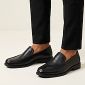 baratos Mocassins de couro premium-Mocassins masculinos clássicos pretos de couro, macios e de alta qualidade, elegantes e perfeitos para o escritório, negócios e ocasiões formais.