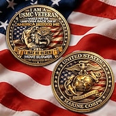 abordables 250 Aniversario de los EE. UU.-Soy un veterano del Cuerpo de Marines de EE. UU., moneda conmemorativa, medalla Semper Fidelis del Cuerpo de Marines, regalo patriótico con emblema de bulldog, bandera estadounidense, servicio de