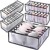 cheap Storage &amp; Organization-5-Piece Foldable Wardrobe Storage Boxes - Grid Underwear Storage Bags - Multi-Size Nylon Drawer Dividers for Underwear, Socks, and Ties, Stylish
