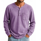 cheap Casual Henley Tee-SoftFade™ Men's Henley Shirt T shirt Tee Long Sleeve Vintage Retro Vintage Casual Vintage Style Garment Dyed Faded Henley Casual Spring Fall Gray Purple Henley T-Shirt
