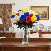 cheap Artificial Flower-32pcs Lifelike Rose Artificial Flowers - UV-Resistant Fabric, Perfect for Potted Plants, Porches, and Patios, Suitable for July 4th Independence Day, Memorial Day Decorations, and Home Decor