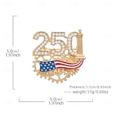  Herdenkingsbroche voor heren ter gelegenheid van het 250-jarig jubileum &Dames, patriottische, met strasssteentjes bezette corsagespeld van zinklegering, ideaal accessoire voor kleding, blazers en
