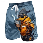  Herren Lustig Ente Comic-Tiere Badehosen Badeanzüge Badeshorts Boardshorts Mittlere Taille Hawaiianisch Streetwear Strand Seitentaschen Netzfutter Elastischer Kordelzug in der Taille Designer